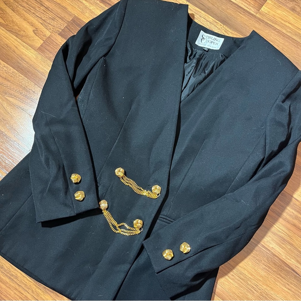 Vintage 90’s Black Blazer with Gold Buttons Vintage Black Jacket Princess Diana - Picture 8 of 11
